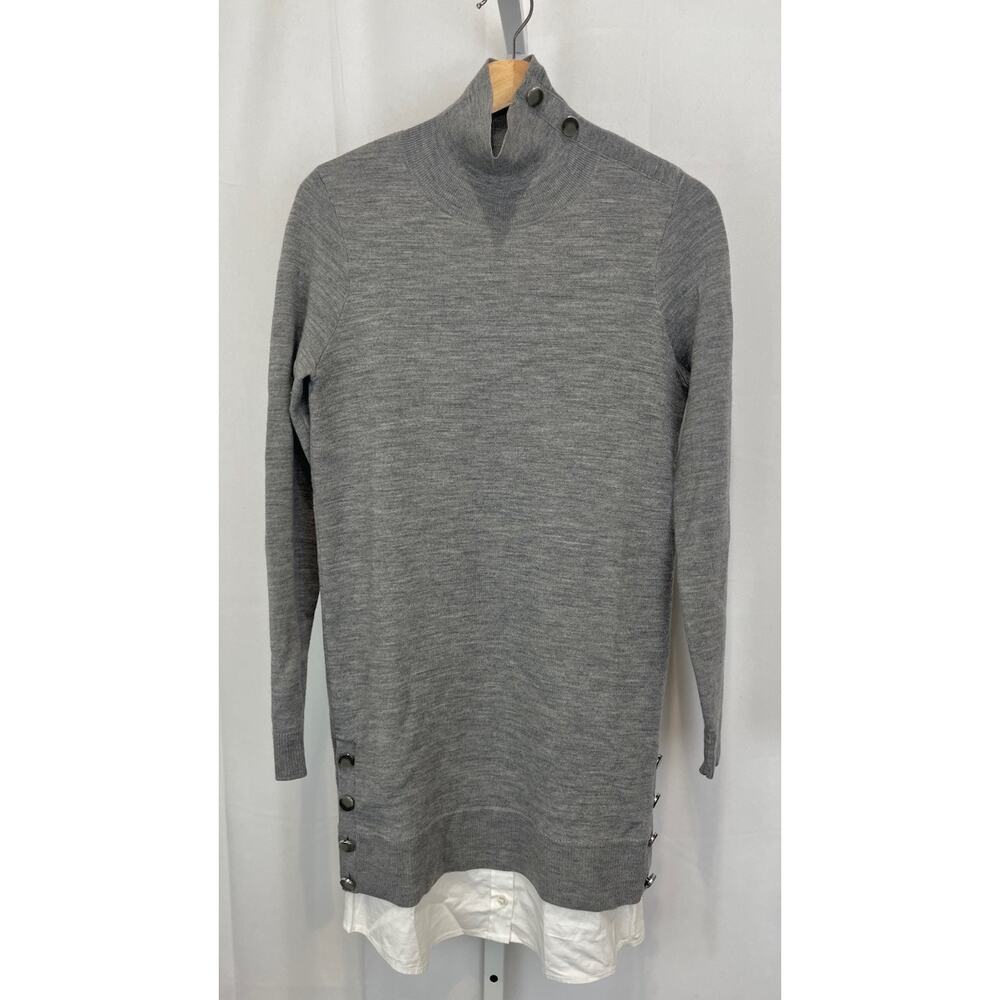 VERONICA BEARD Soval Mixed Media Sweater Dress Merino Wool Poplin Gray Size XS
